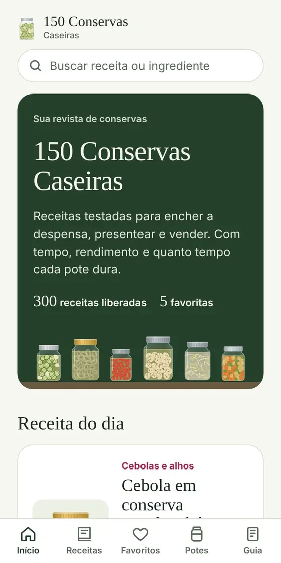 Tela inicial do app 150 Conservas Caseiras